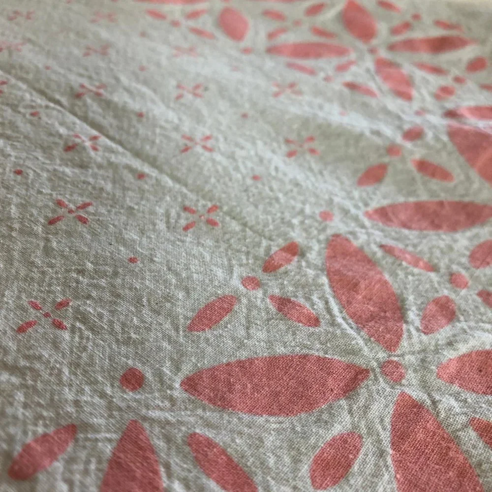 Vintage Beige Floral Tablecloth - 1960s Midcentury Modern Cottagecore Decor